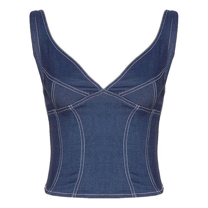 Dame Denim Crop-Top med moderne snitt og justerbare stropper Skjora