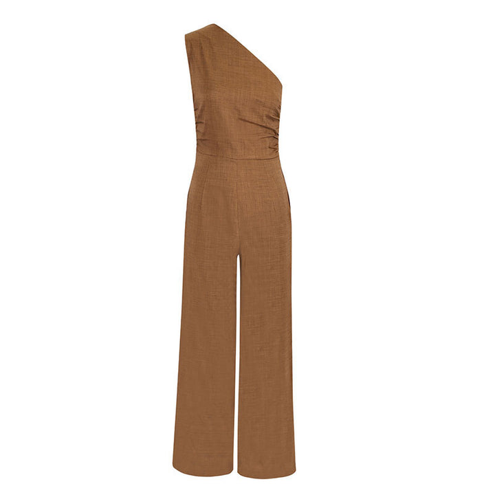 Dame elegant jumpsuit med asymmetrisk utringning og flytende snitt Skjora