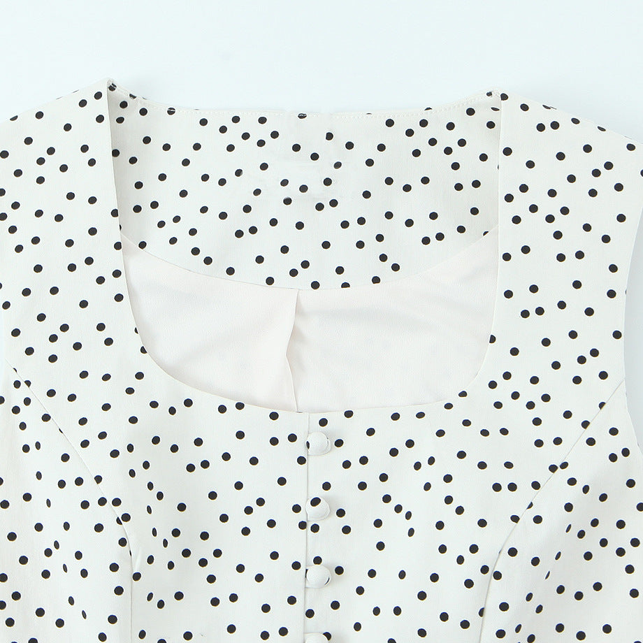 Dame Polka-Dot Taljert Topp med elegant knappestolpe Skjora