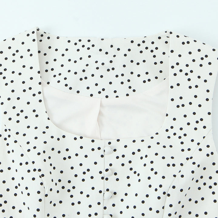 Dame Polka-Dot Taljert Topp med elegant knappestolpe Skjora