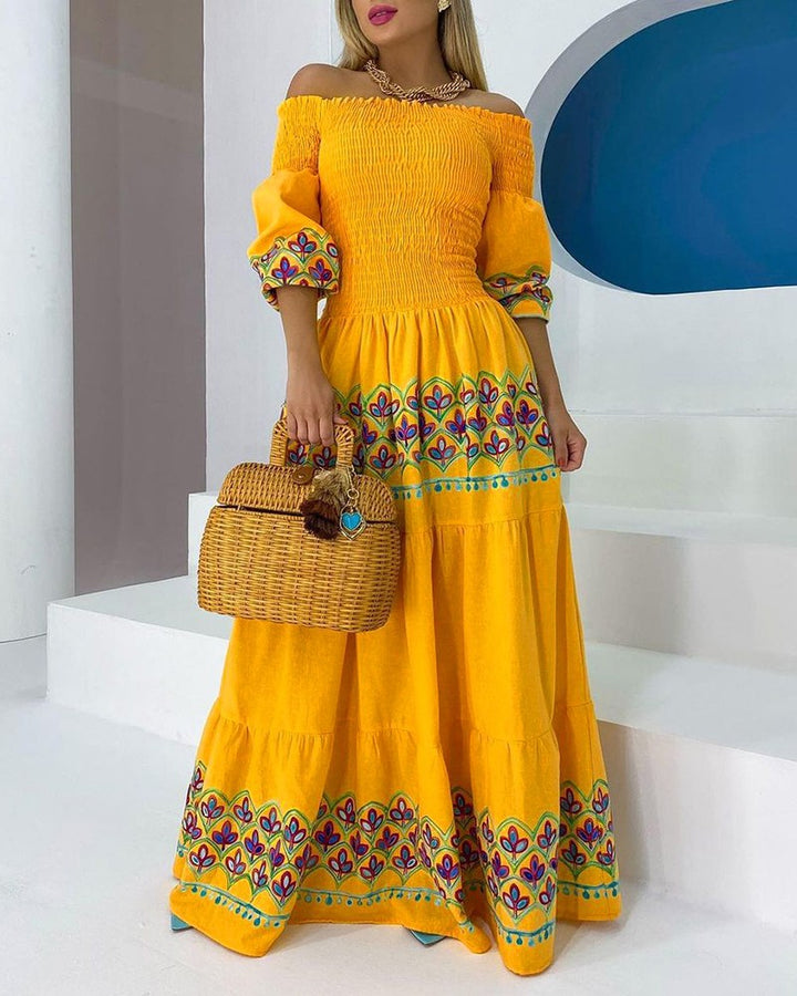 Kvinnes Boho Maxi Kjole med Avtakbare Ermer Design og Lekfull Broderi Detalj