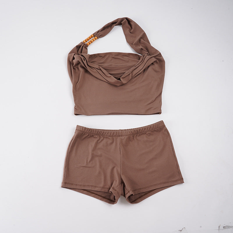 Dame Sporty Bikiniset med justerbart haltertop og komfortable shorts Skjora