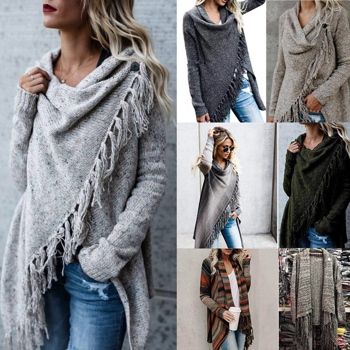 Kvinnens koselige poncho med frynser Skjora