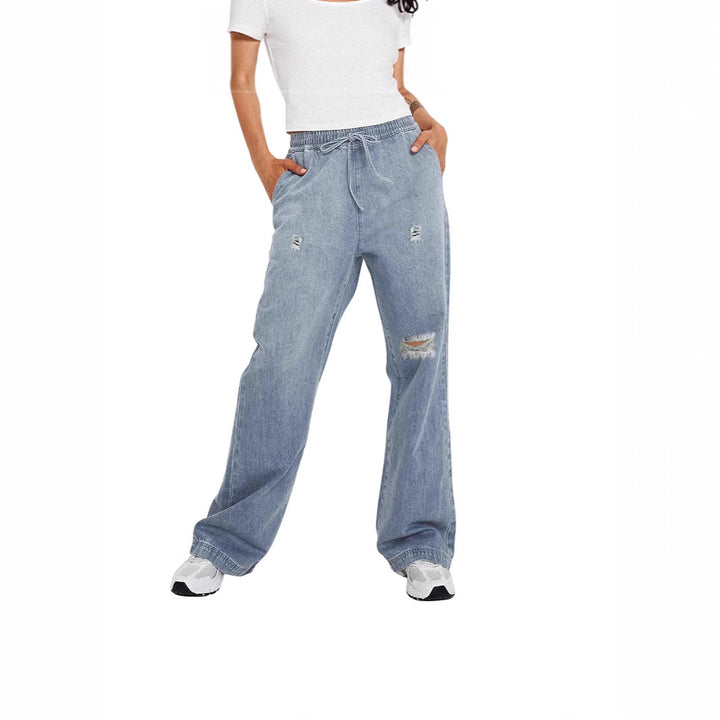 Dame casual vid denim-bukser med elastisk linning Skjora