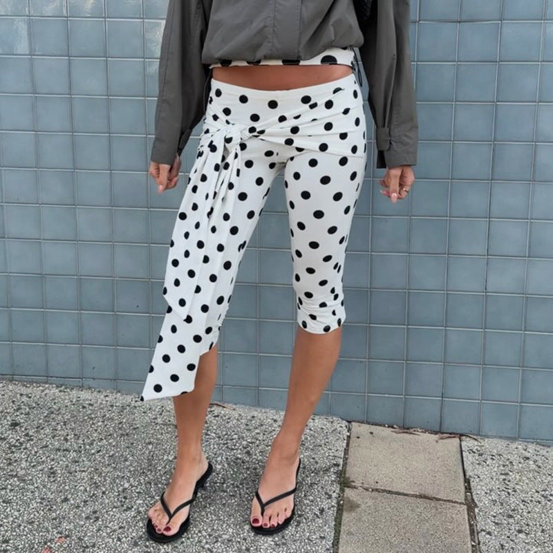 Dame Polka-Dot Culottes med elegant belte Skjora
