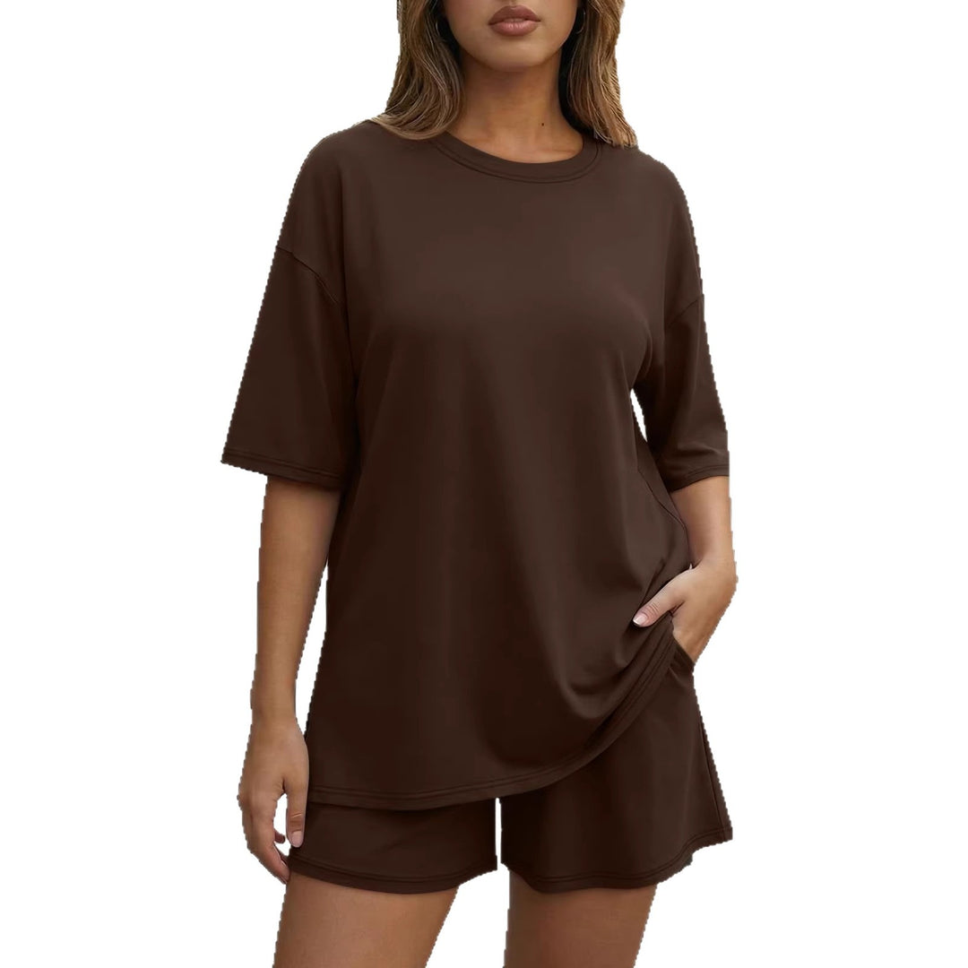 Dame Oversized Fritidssett med kort topp og casual shorts Skjora