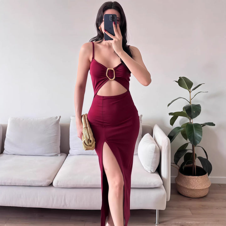 Dame Figurtilpasset Maxikjole med Cut-Outs og elegant belte Skjora