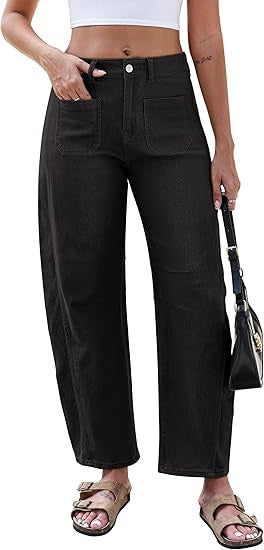 Bredde jeans for kvinner med høyt liv og praktiske lommer Skjora