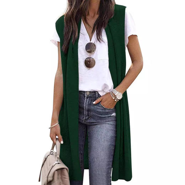 Dames Elegant Lang Strikket Vest i Uformell Stil