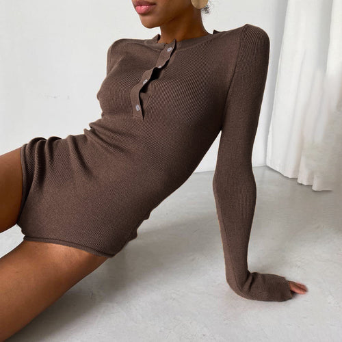 Dame Langermet Bodysuit med knappe detalj og strukturert materiale Skjora