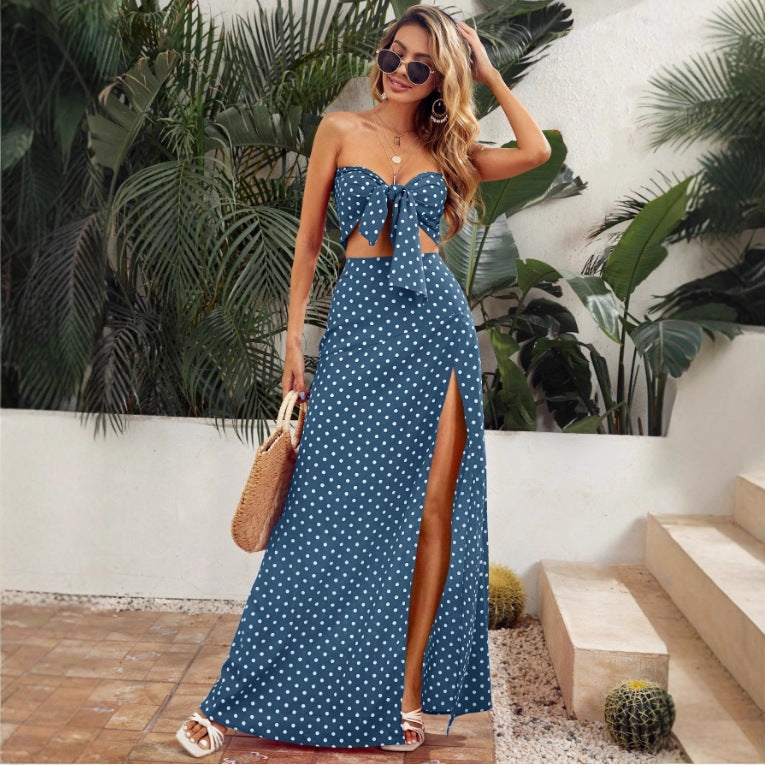 Women's Maxi Dress with Deep V-Neck and Modern Slit Skirt
