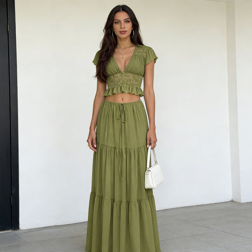 Damer Løs Maxi-Kjole med elegant rynking og cropped topp Skjora
