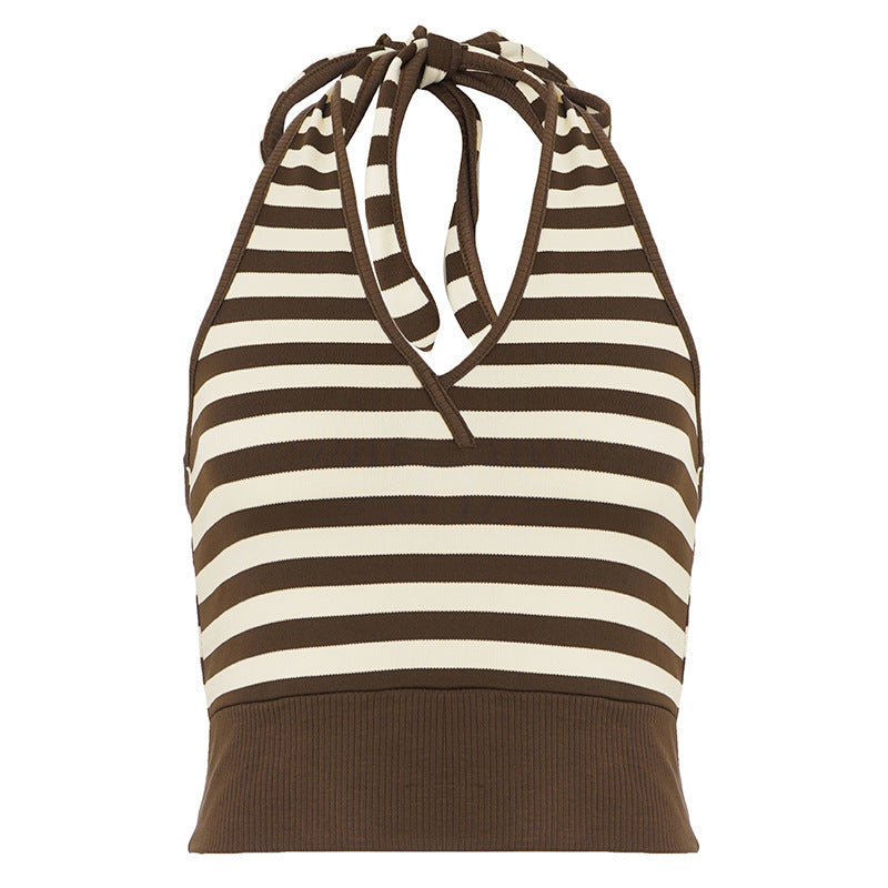 Dame sporty crop-top med justerbar ryggdesign og kontrasterende striper Skjora