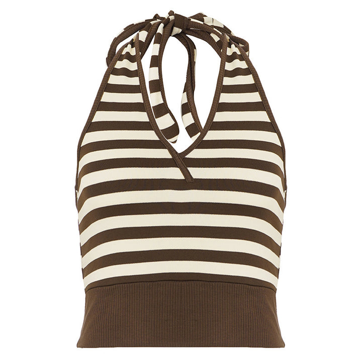 Dame sporty crop-top med justerbar ryggdesign og kontrasterende striper Skjora