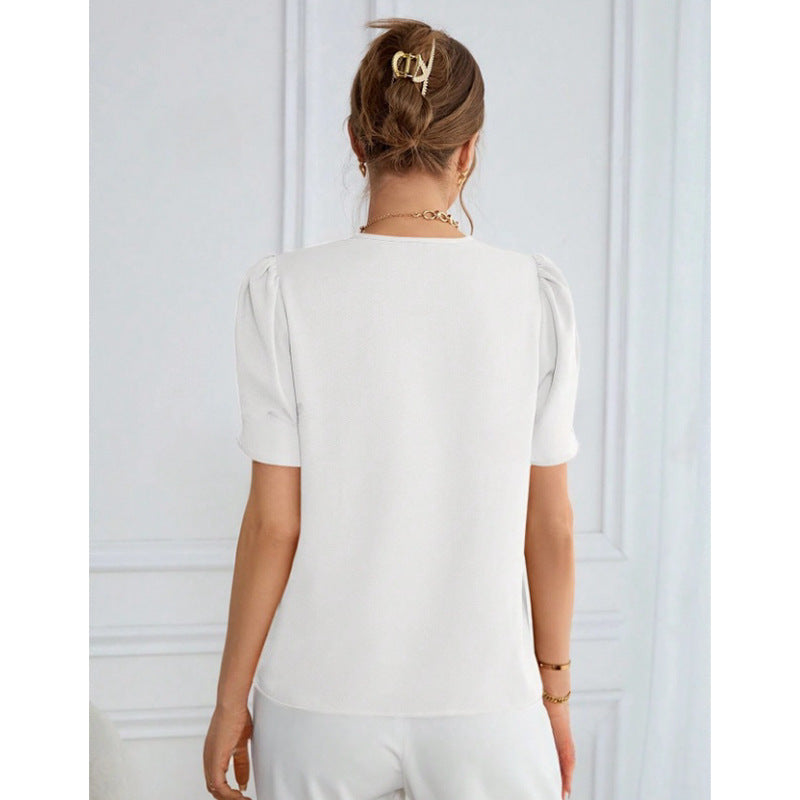 Damer V-halsbluse med puffermede