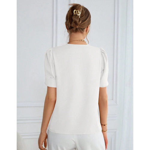 Damer V-halsbluse med puffermede