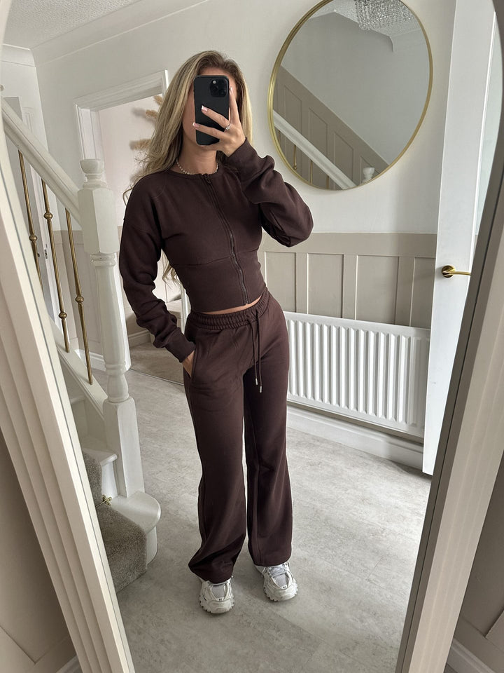 Dame Casual Cropped Hoodie og Joggebukse Sett med Elastisk Midje
