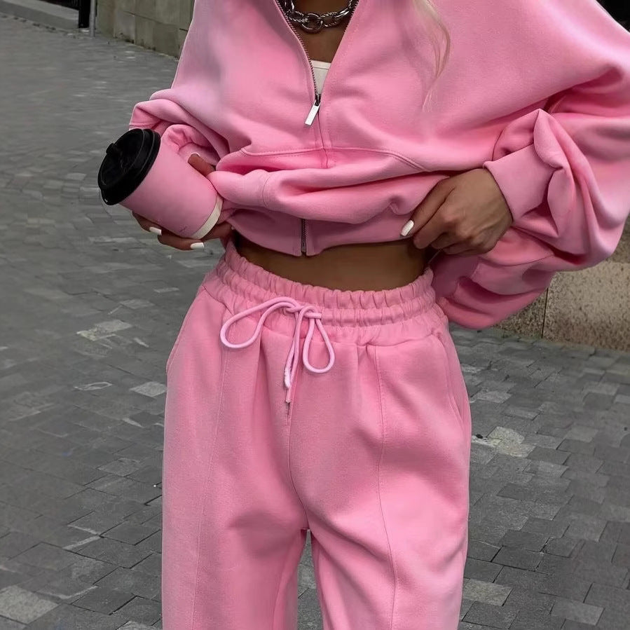 Kvinnenes fashionable og casual sett med halv glidelås