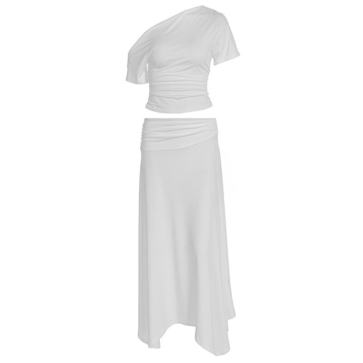 Dame Elegant Maxikjole med asymmetrisk design og rynking Skjora