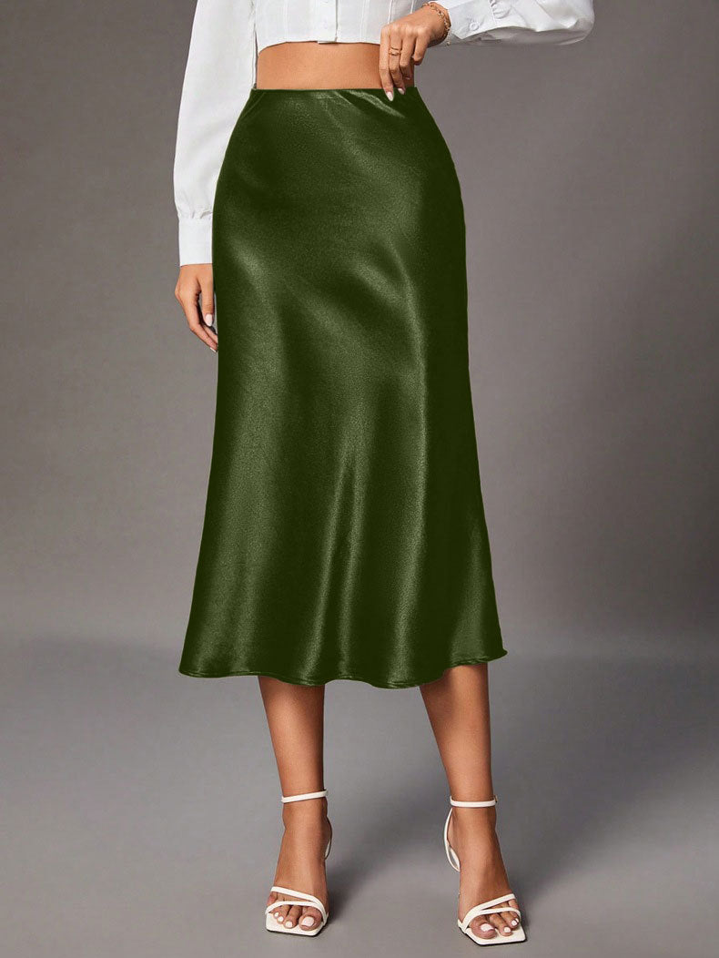 Dame Elegant A-linje Satin skjørt med flytende snitt Skjora