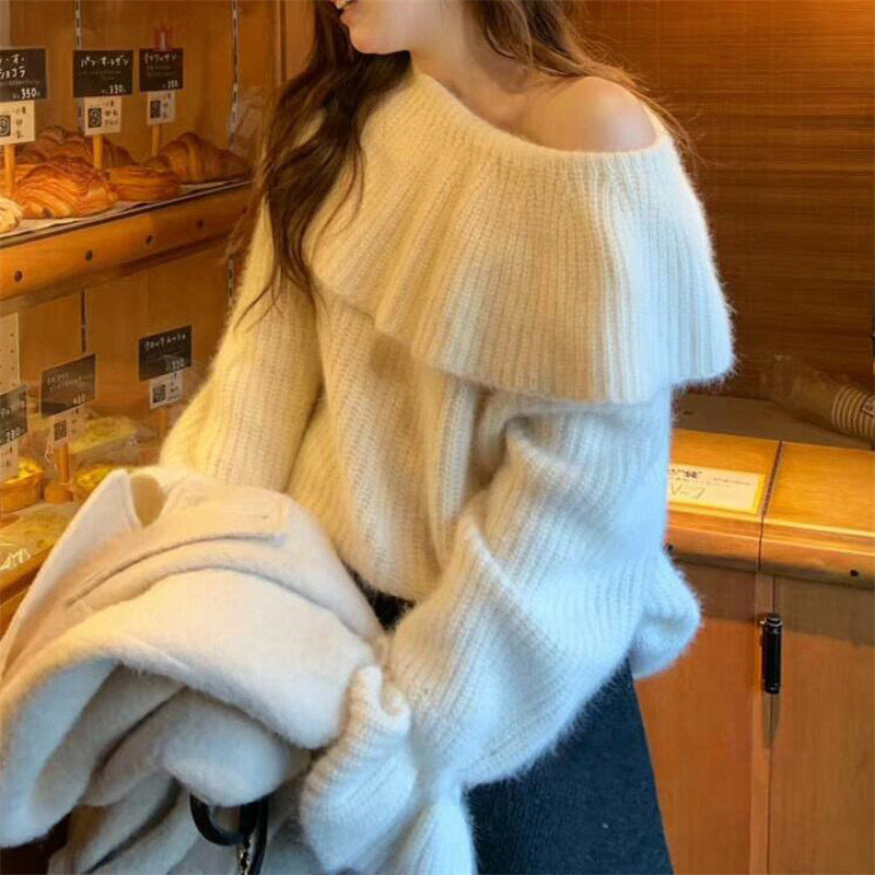 Damer Off-Shoulder Genser laget av grov Strikking Skjora