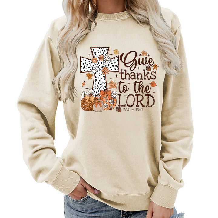 Kvinne sweatshirt med kreativt kryssprint og høstdesign Skjora