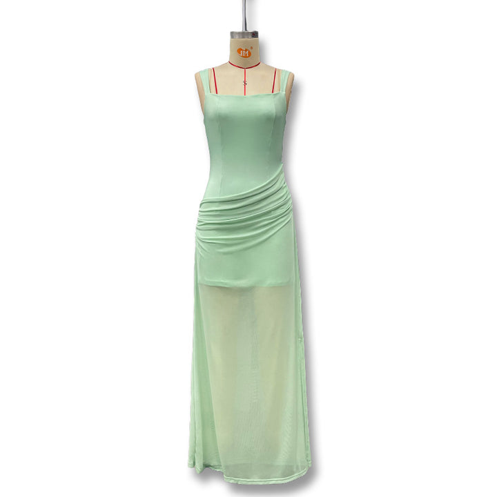 Damer Elegant Maxikjole med raffinerte draperinger og transparent skjørt Skjora