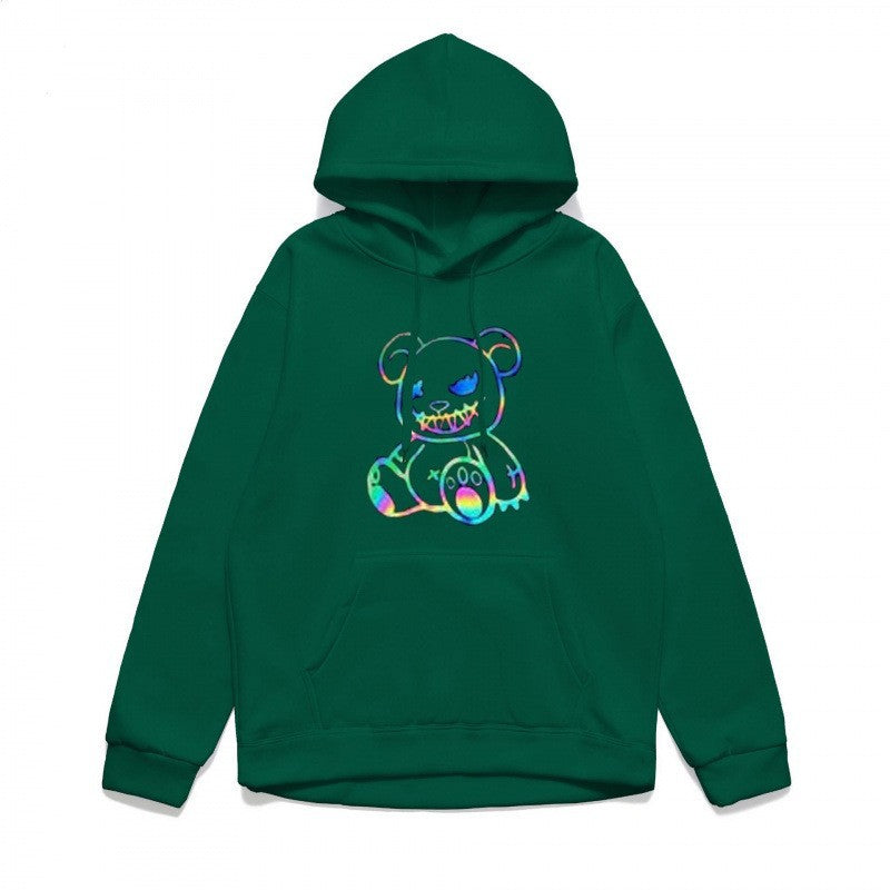 Damer hoodie sweatshirt med kult bjørnemotiv og behagelig passform Skjora