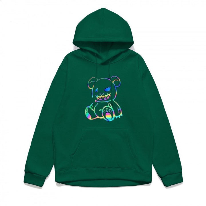 Damer hoodie sweatshirt med kult bjørnemotiv og behagelig passform Skjora