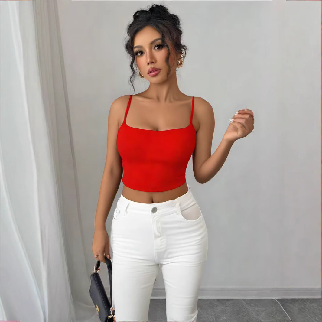 Dame Figurtilpasset Crop-Top laget av elastisk materiale med spaghetti-stropper Skjora