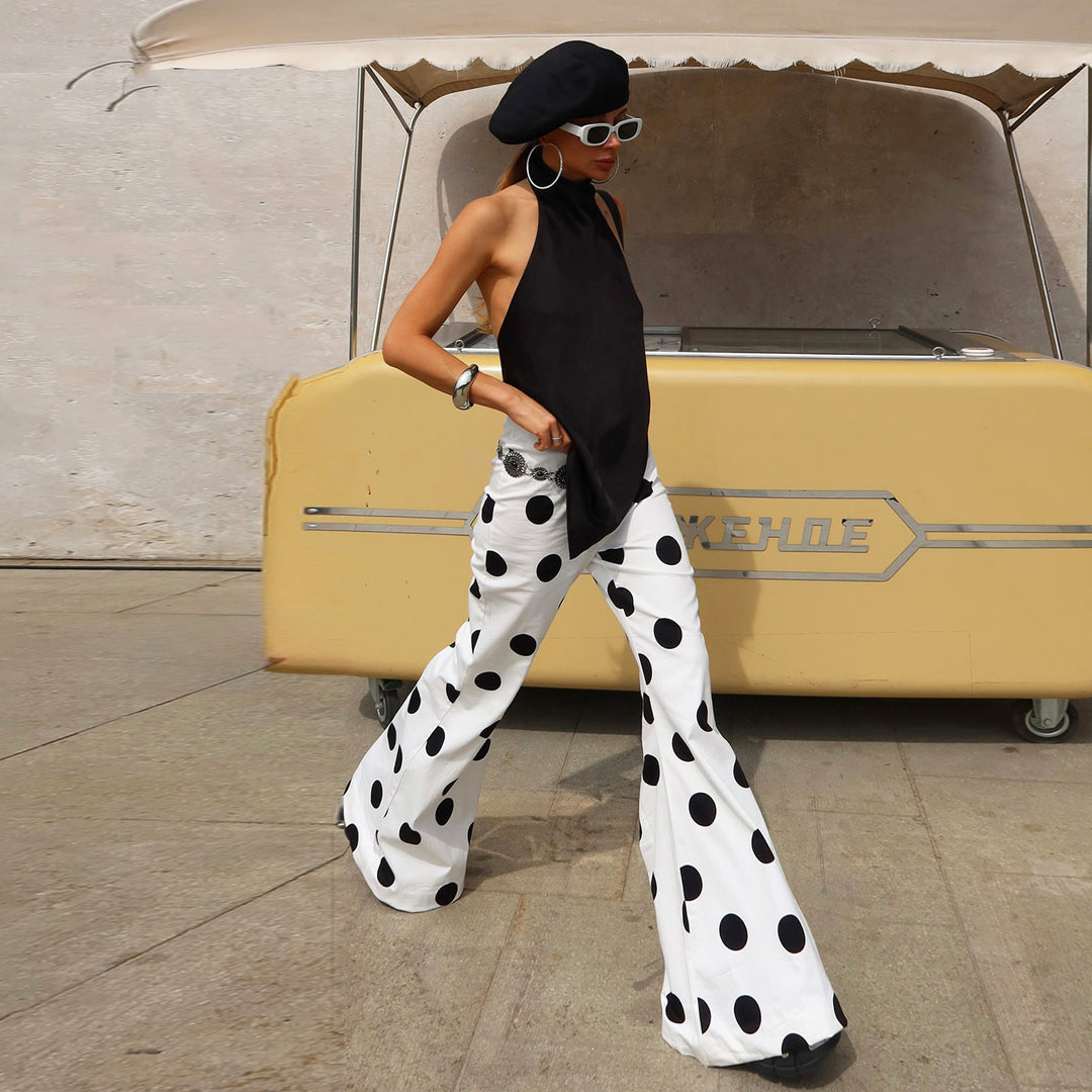 Dame Fashion Baggy Bukser med stilfullt prikkete design Skjora