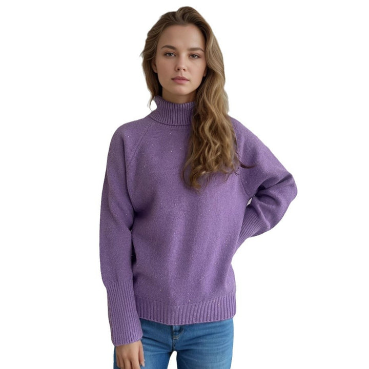 Damer elegant turtleneck genser med teksturert strikkedesign og glitrende aksenter Skjora