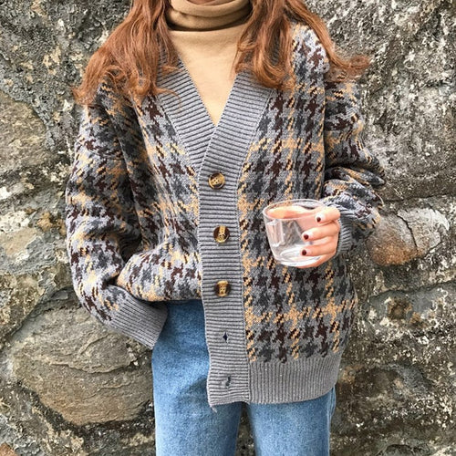 Damer Houndstooth Cardigan Skjora
