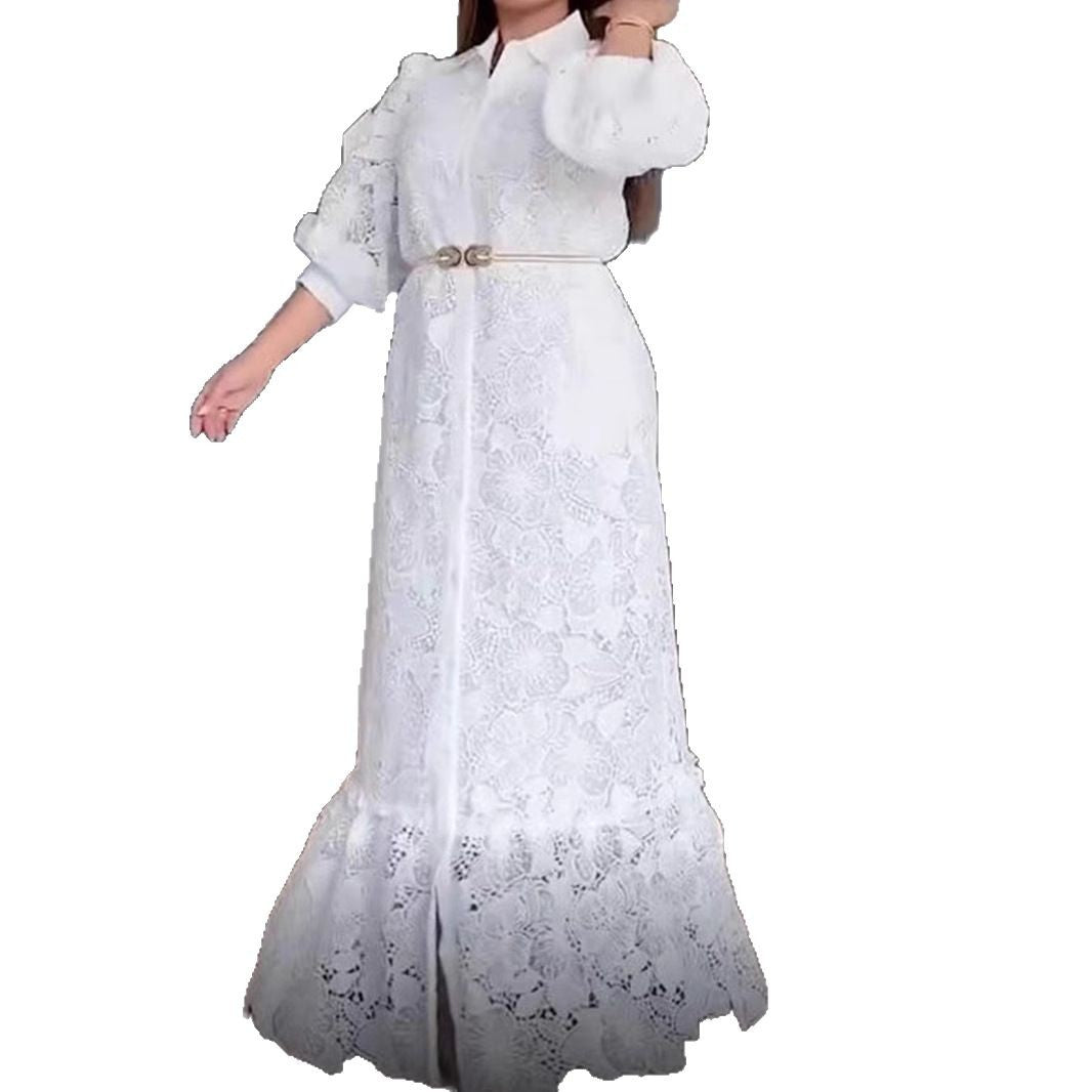 Kvinne Elegant Blonde Maxi Kjole med Voluminøse Ermer Skjora