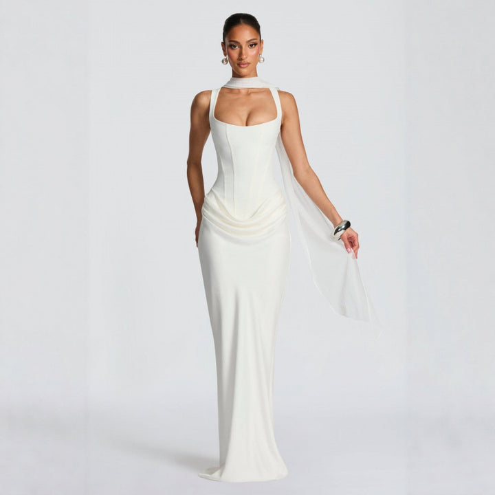 Dame Elegant Maxi-Kjole med raffinerte Draperinger Skjora