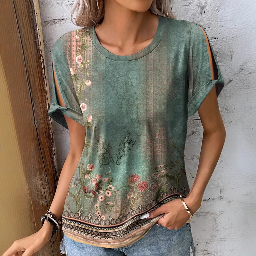 Dame floral oversized T-shirt med cut-out ermer Skjora