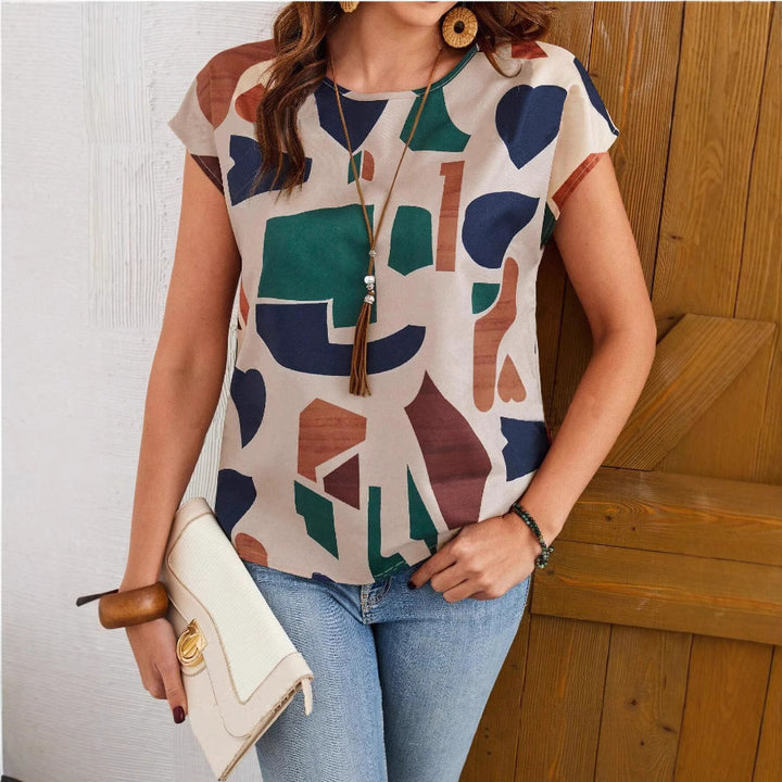 Dame casual bluse med geometrisk mønster Skjora