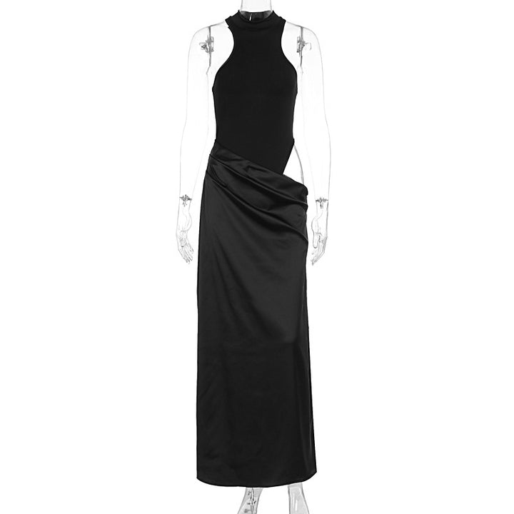 Damer Elegant Maxikjole med figurskapende Halterneck og drapert Skjørt Skjora