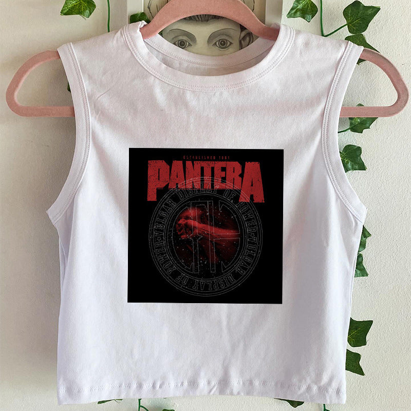 Dame ermeless T-skjorte med trykt vintage-motiv Skjora