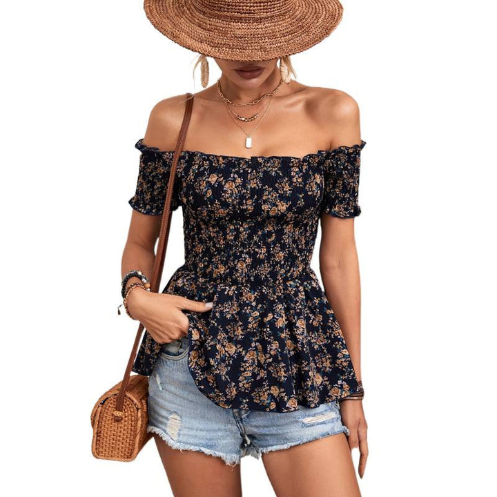 Dame blomsterskjorte med peplum-design Skjora