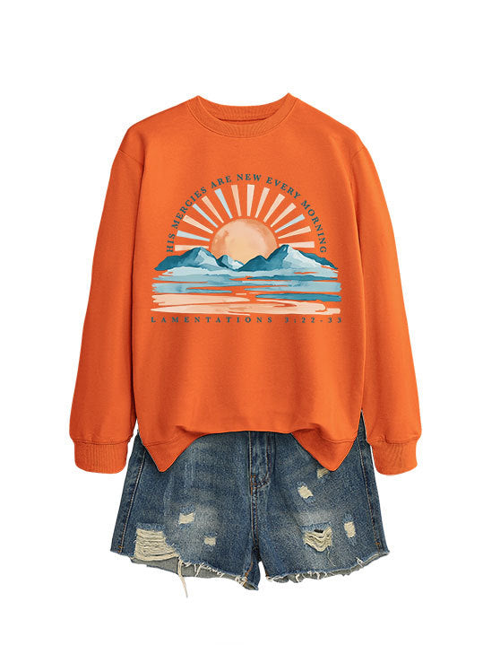 Kvinne sweatshirt med inspirerende soloppgang design og avslappet passform Skjora