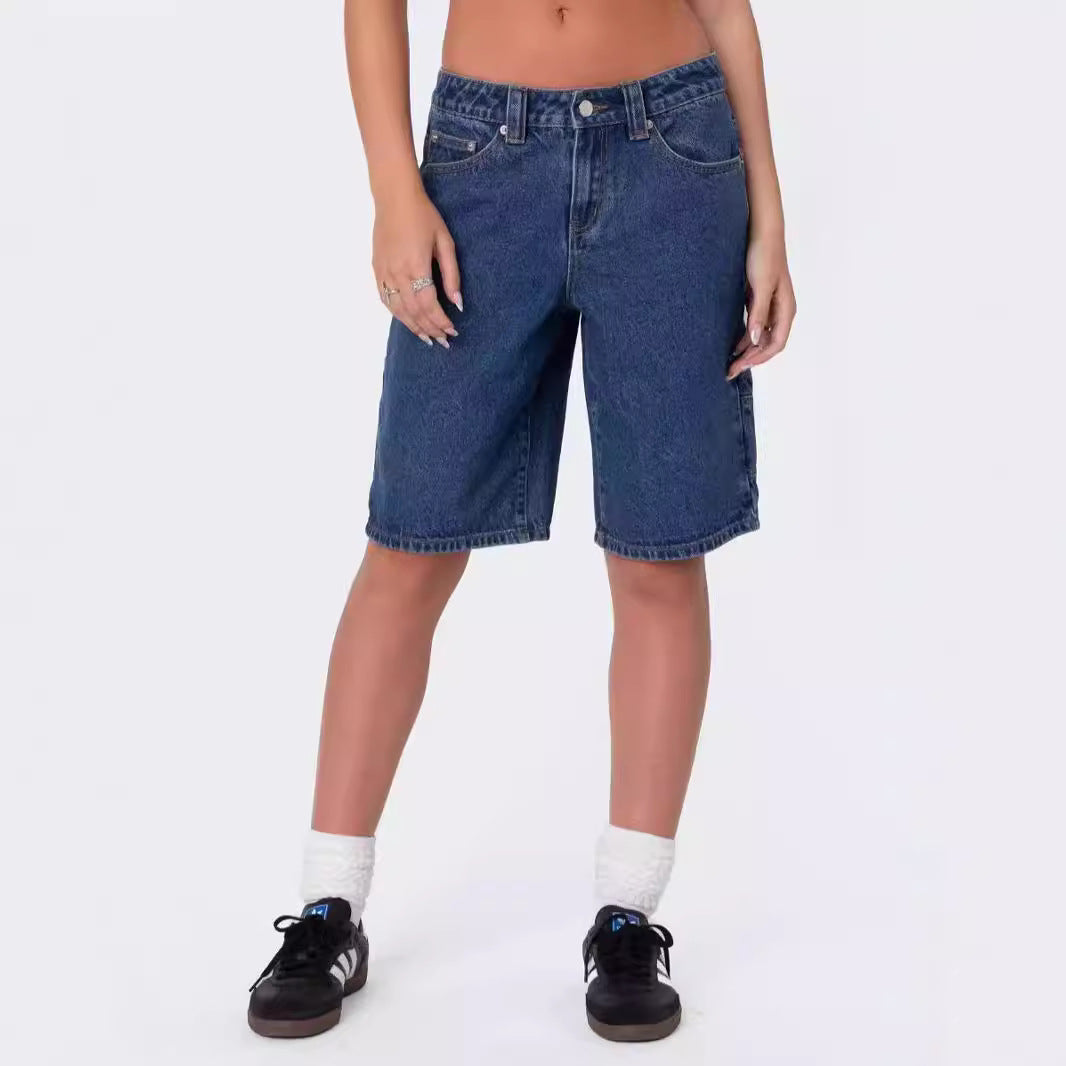 Dame moteriktige denim-shorts med avslappet snitt og høy midje Skjora