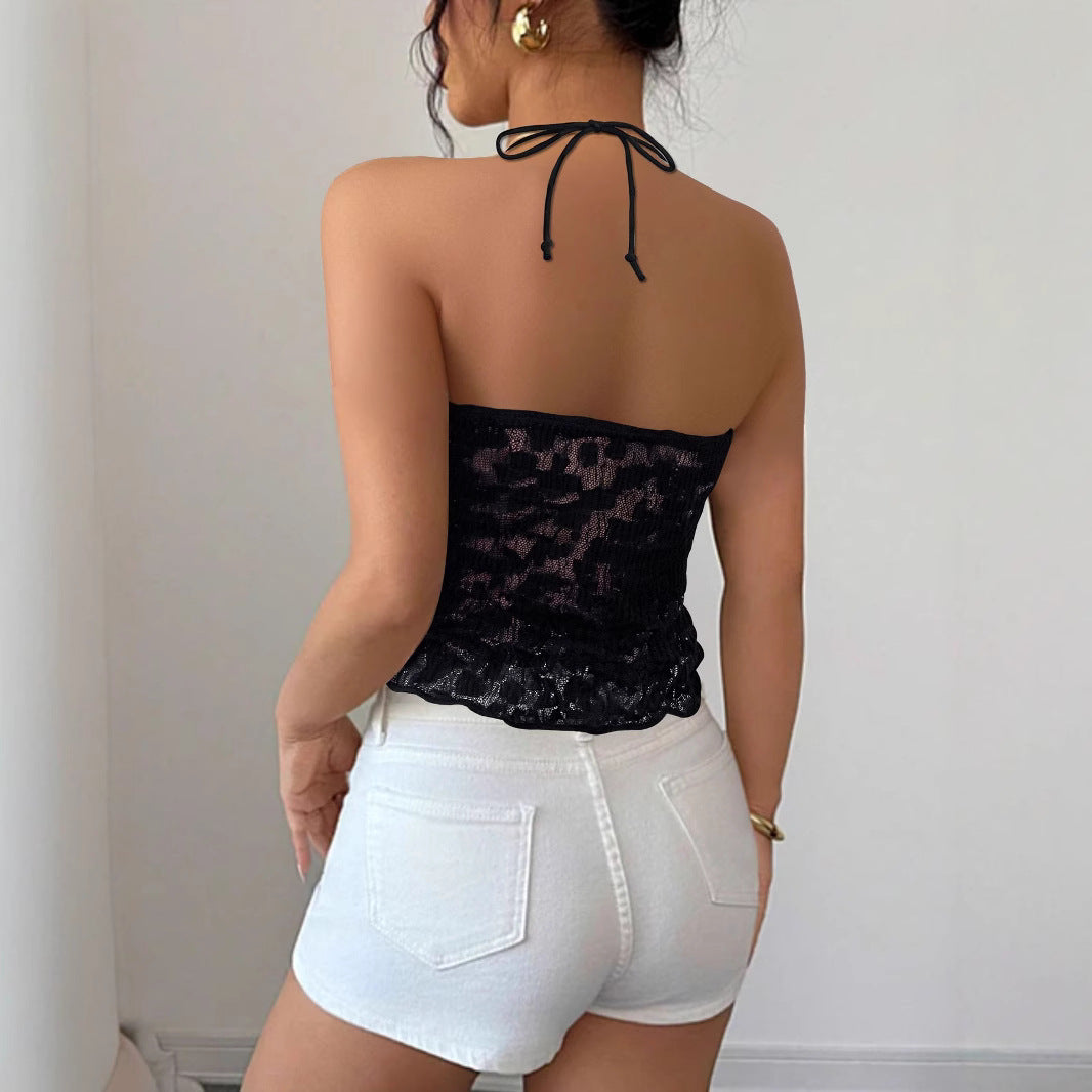 Dame Spets-bustier med bånd og transparent design Skjora