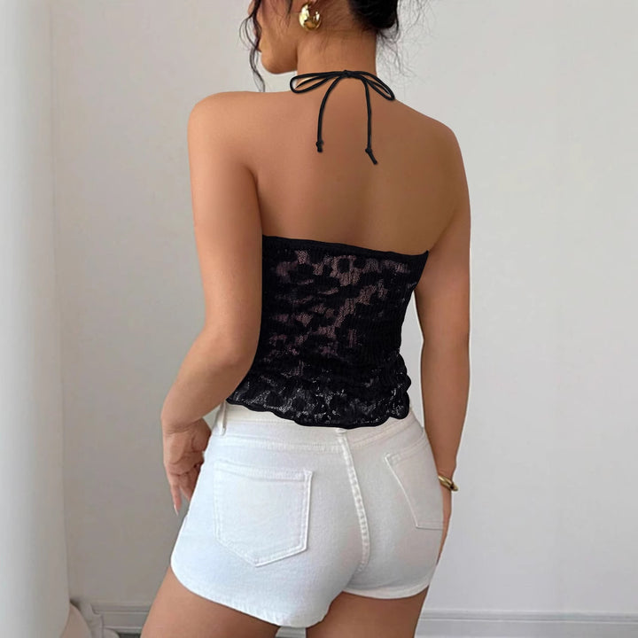 Dame Spets-bustier med bånd og transparent design Skjora