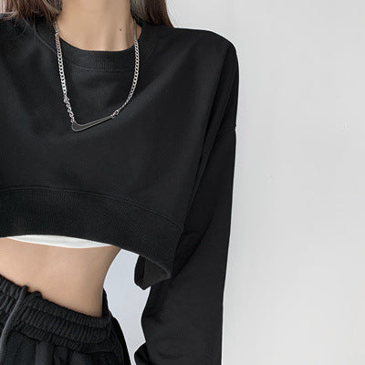 Kvinnes uformelle crop sweatshirt med løse ermer og trendy snitt