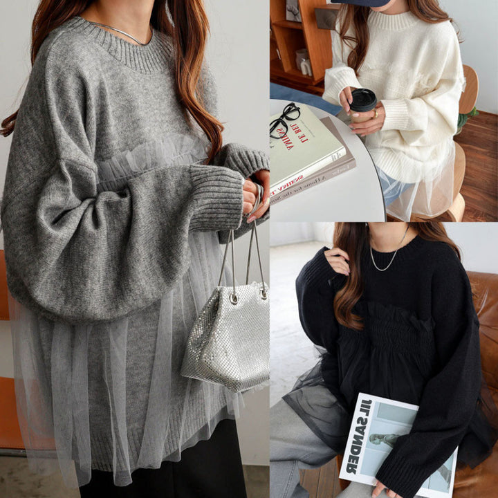 Oversized genser dame med volangdetaljer Skjora