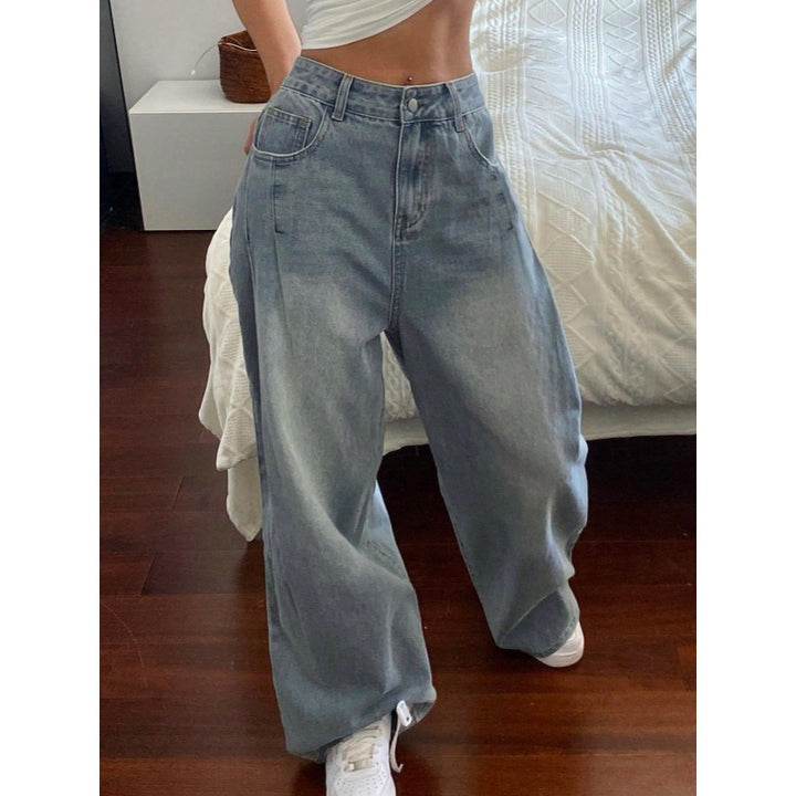 Dame brede High-Waist Jeans med dekorative lommer Skjora