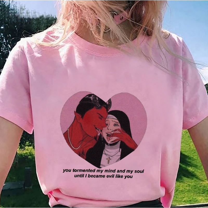 Dame T-skjorte med kreativt fototrykk og avslappet snitt Skjora
