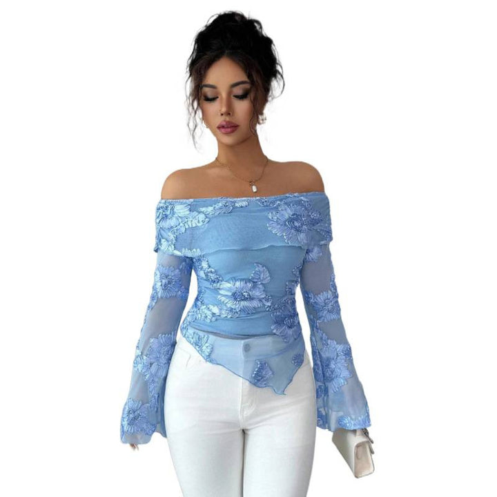 Dame Elegant topp med skulderfri design og blomsterdesign Skjora