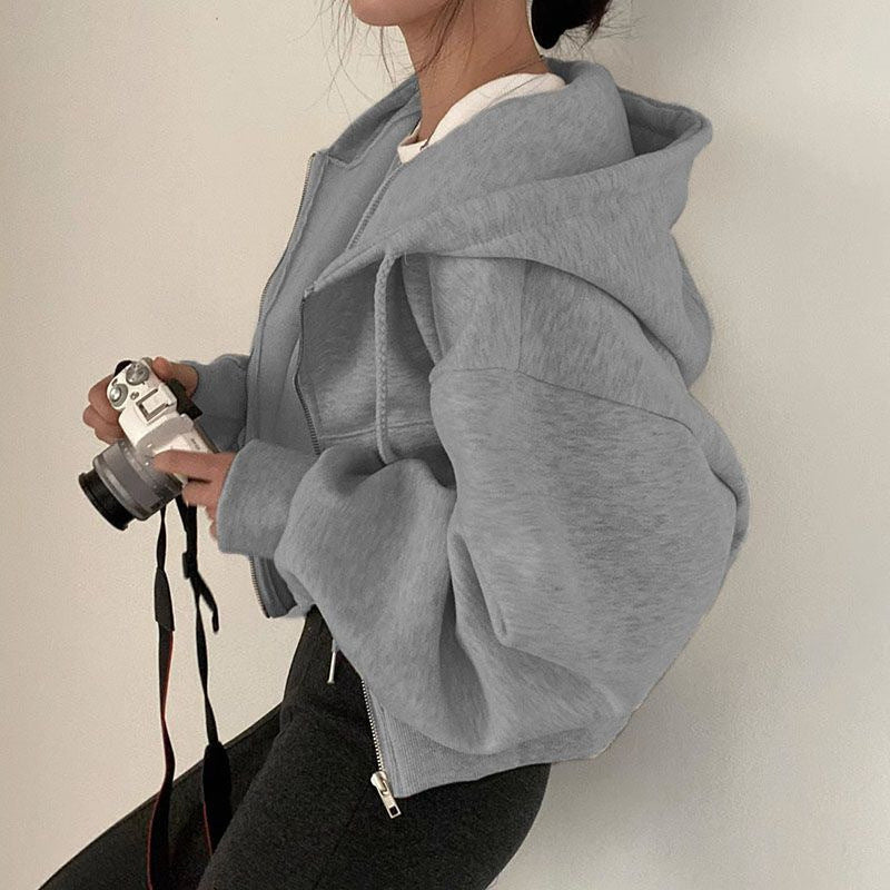 Kvinnelig Kuttet Hettegenser med Glidelås og Casual Stil